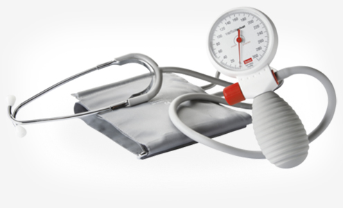 A photograph of a stethoscope and blood pressure monitor.